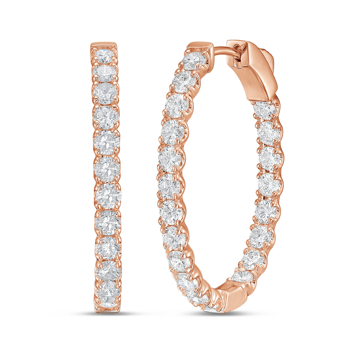 Lab Grown Round Diamond Oval Shape Hoop Earrings - 1.00"