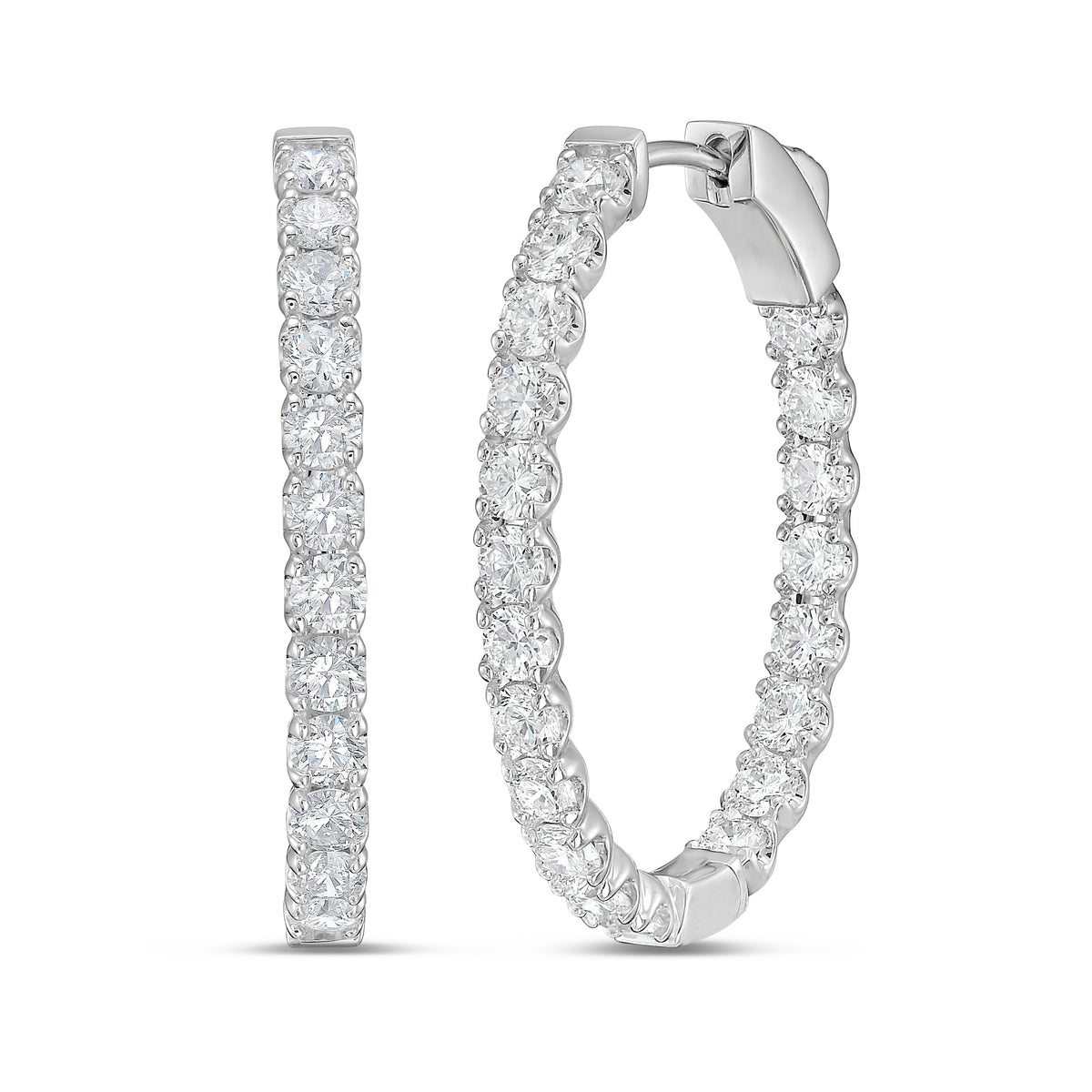 Lab Grown Round Diamond Oval Shape Hoop Earrings - 1.00"