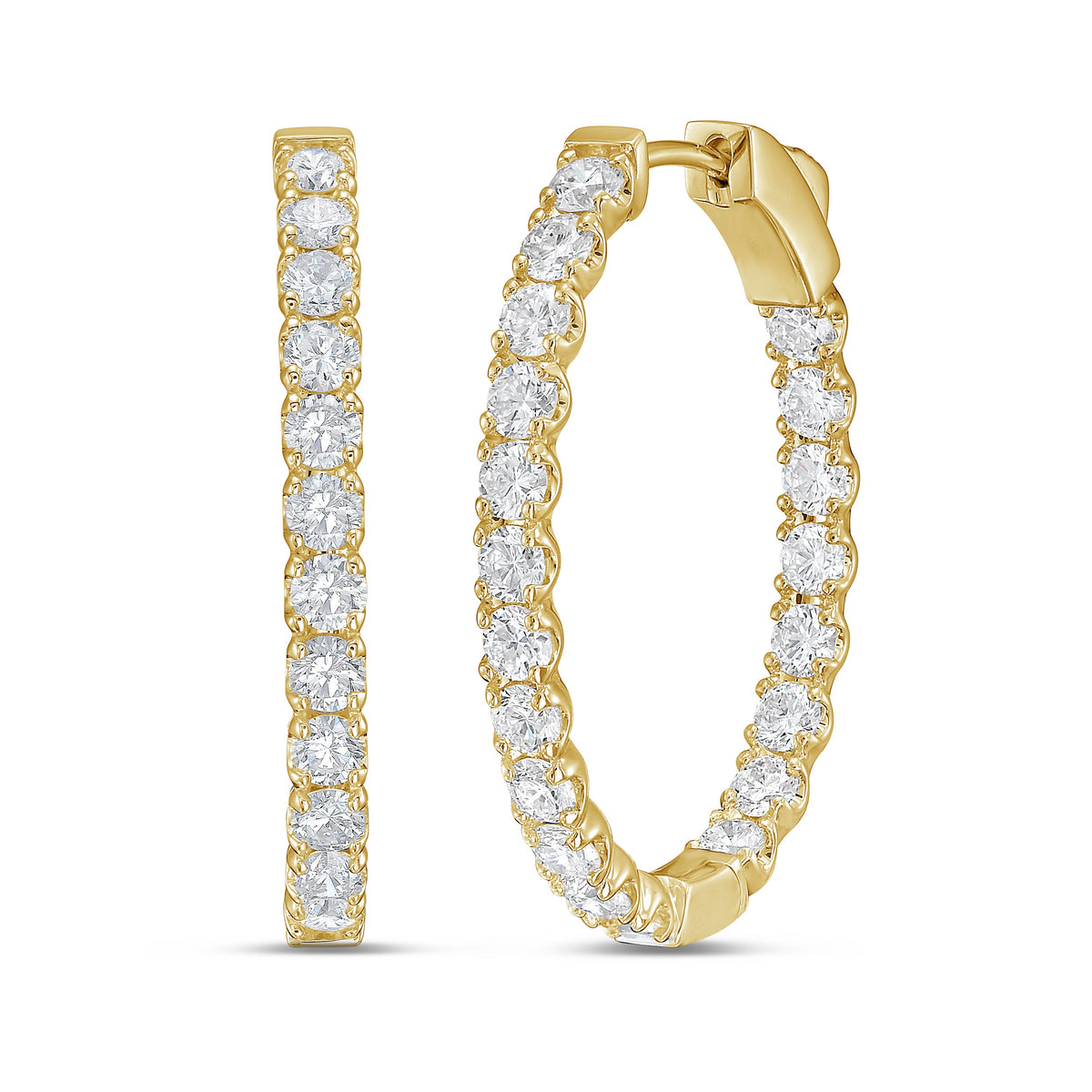 Lab Grown Round Diamond Oval Shape Hoop Earrings - 1.00"