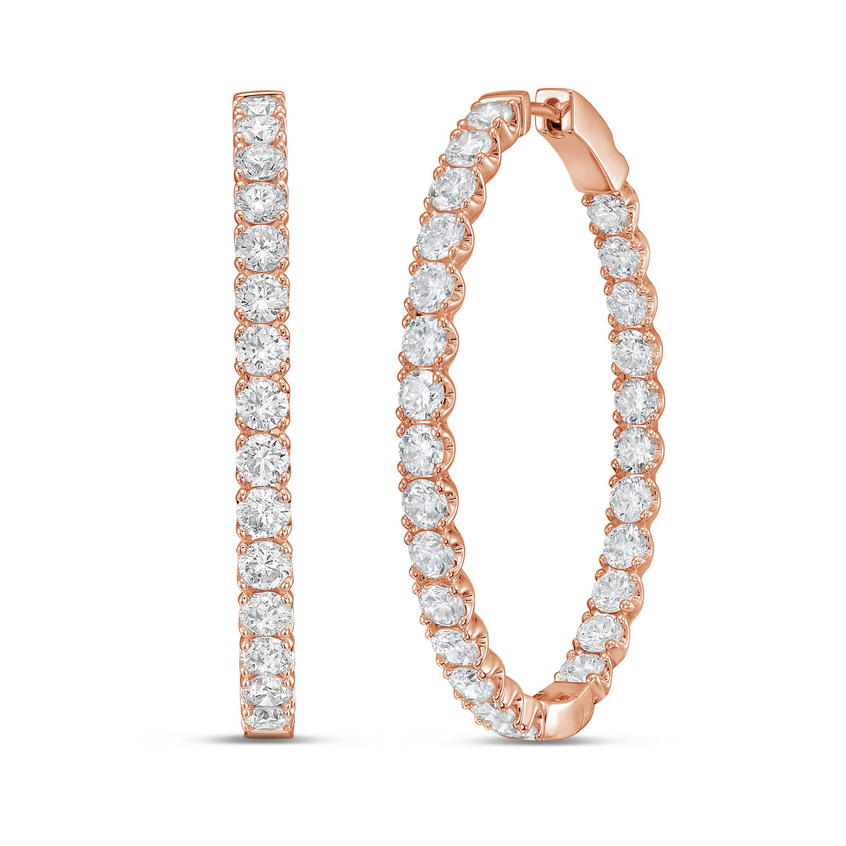 Lab Grown Round Diamond Oval Shape Hoop Earrings - 1.50"