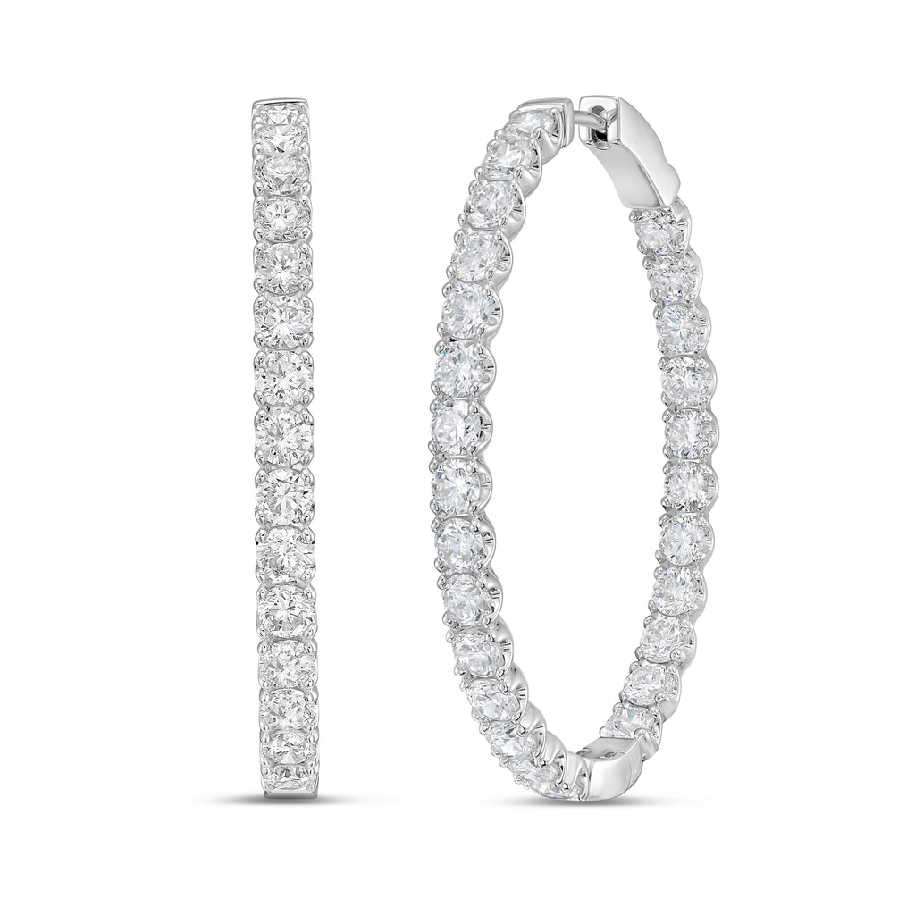 Lab Grown Round Diamond Oval Shape Hoop Earrings - 1.50"