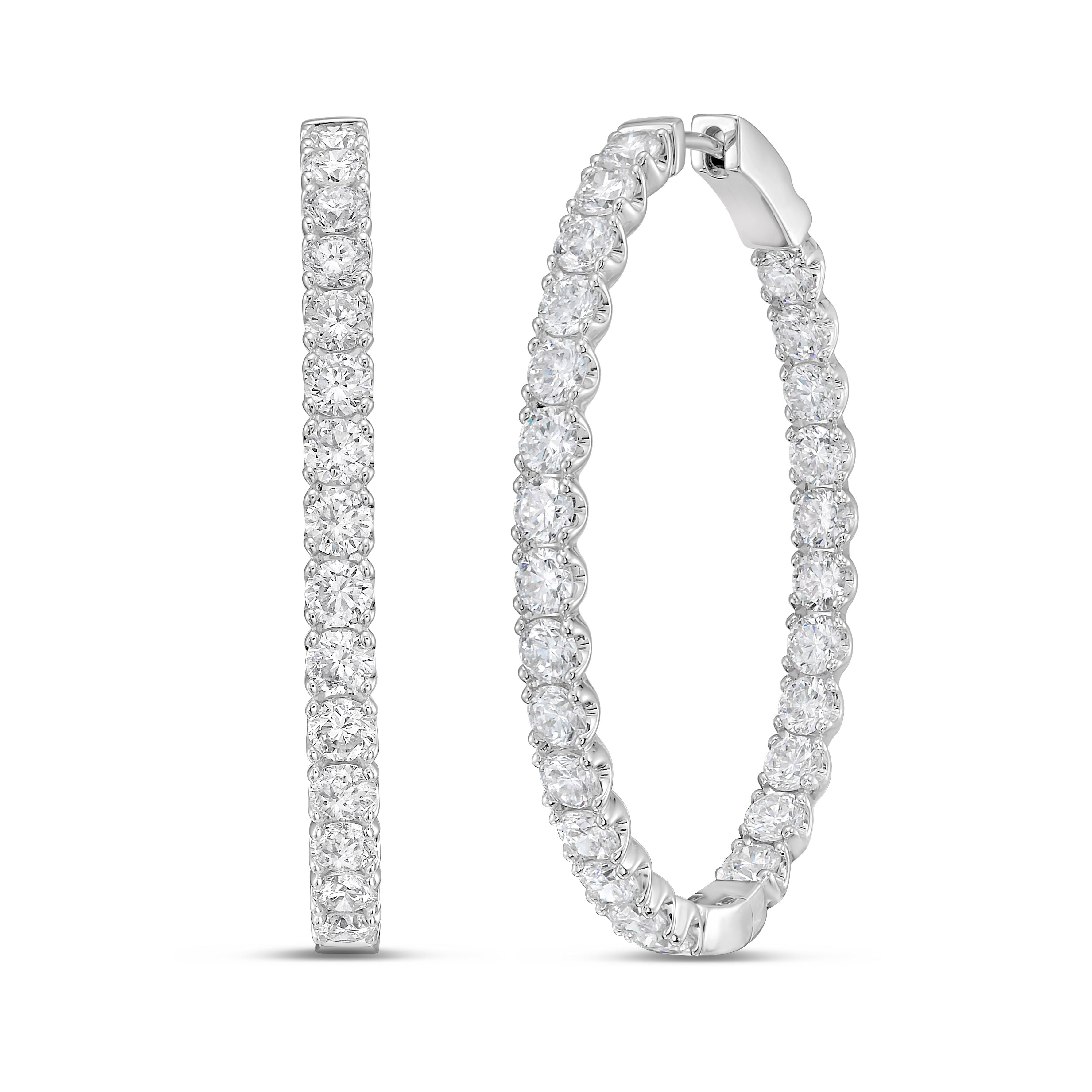 Lab Grown Round Diamond Oval Shape Hoop Earrings - 1.50"
