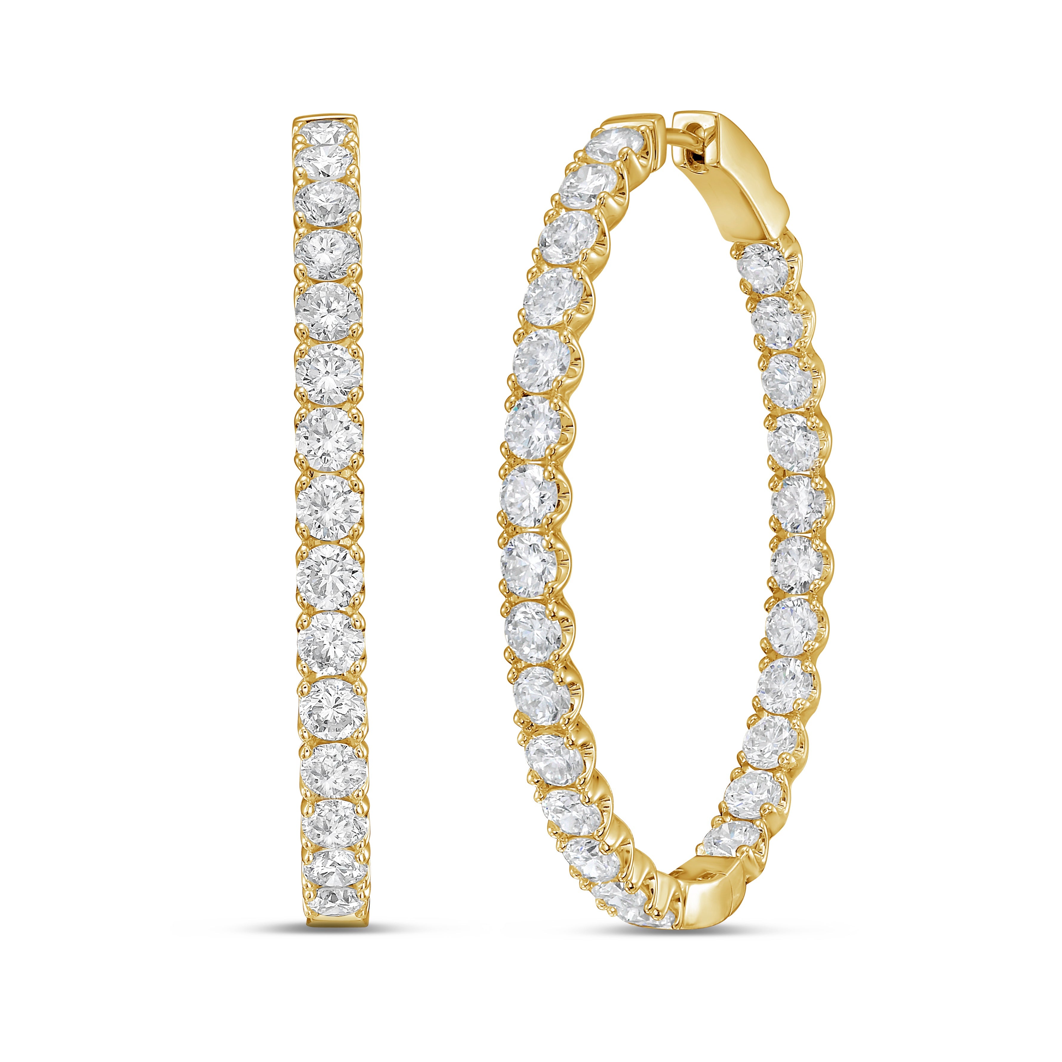 Lab Grown Round Diamond Oval Shape Hoop Earrings - 1.50"