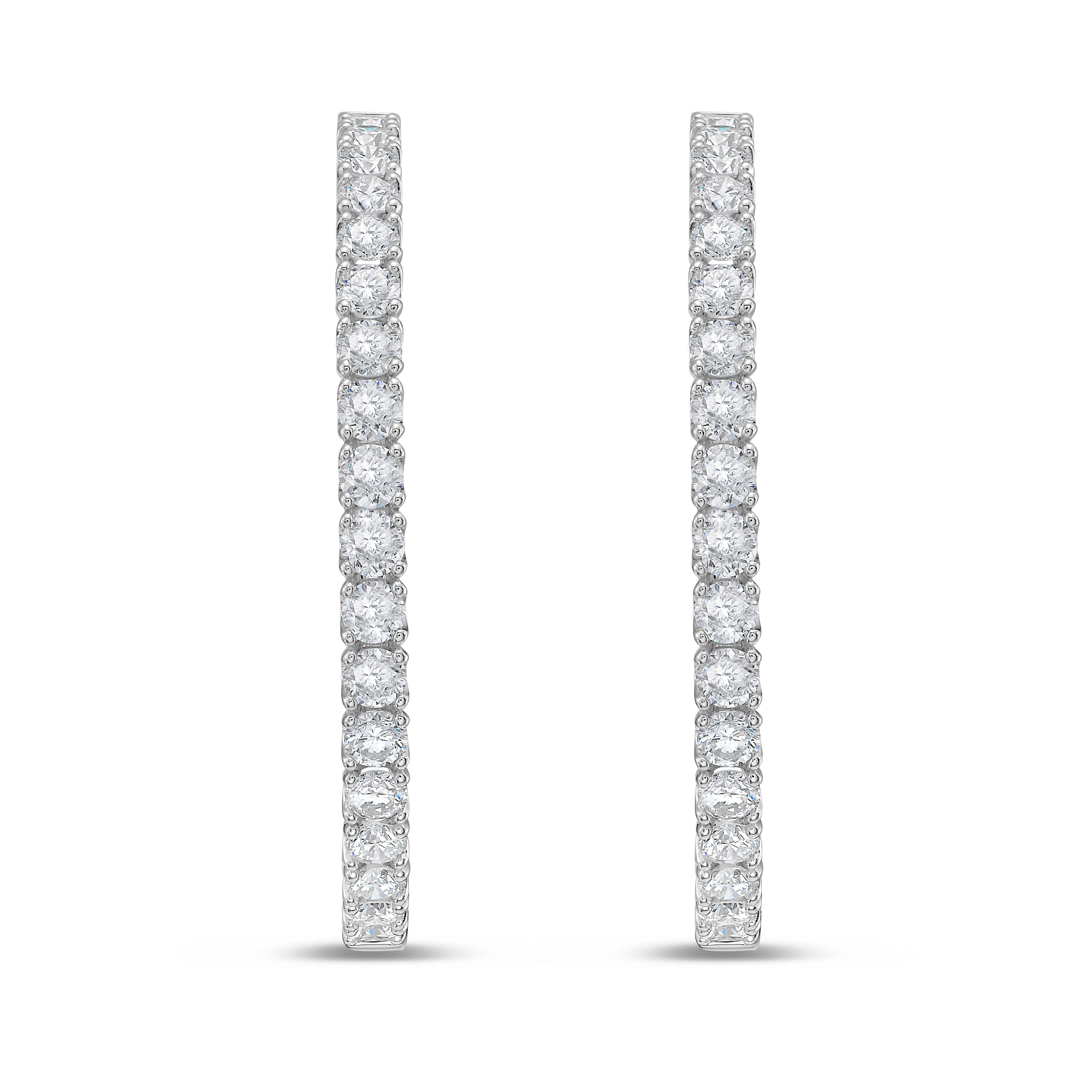 Lab Grown Round Diamond Hoop Earrings - 1.50"