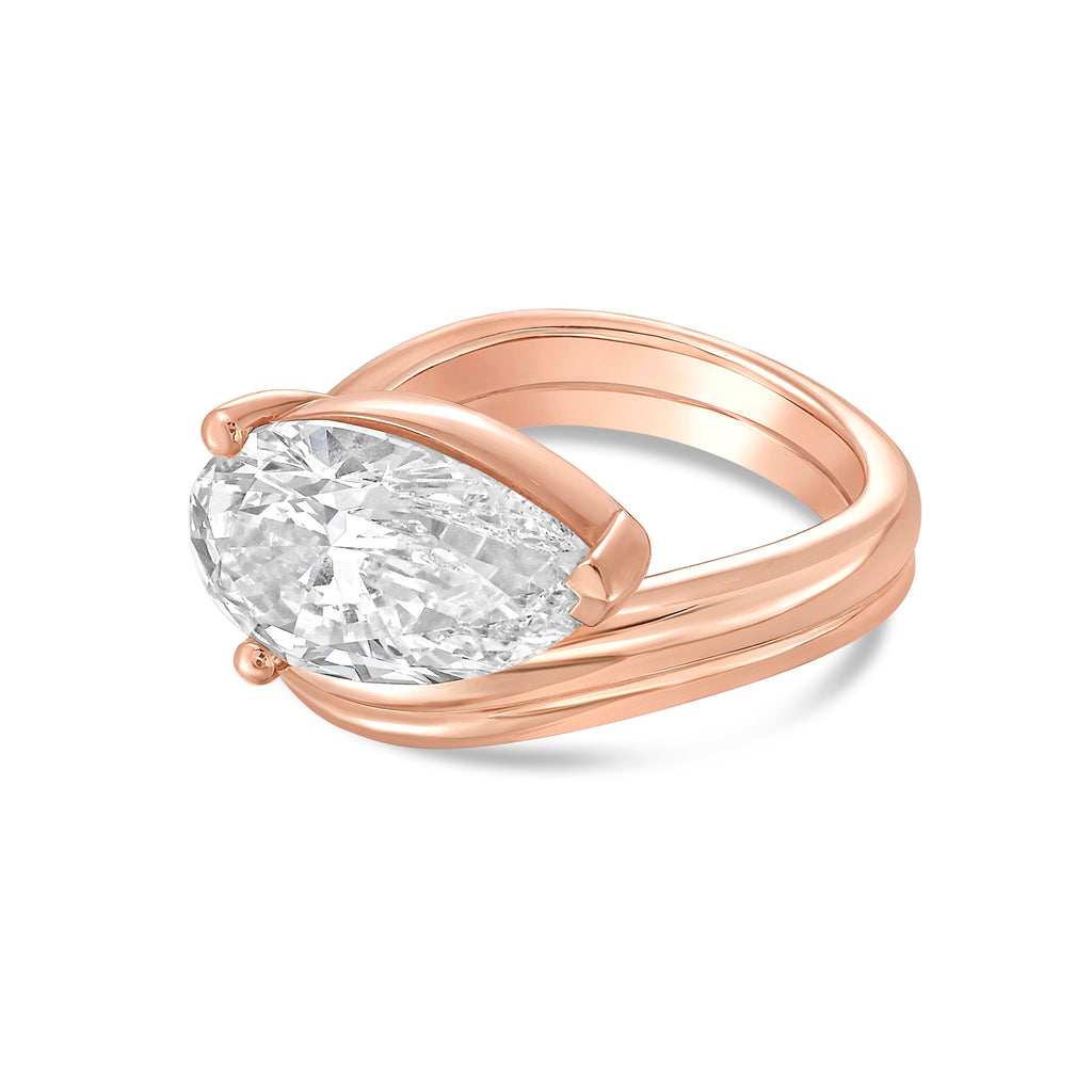 Lab-Grown Pear Solitaire Ring with Wavy Band