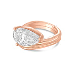 Lab-Grown Pear Solitaire Ring with Wavy Band