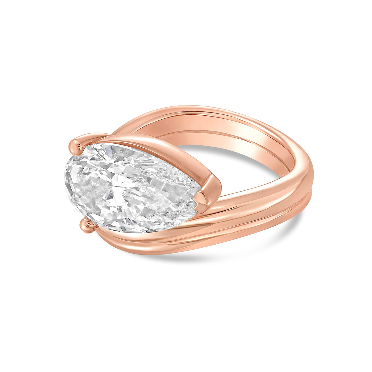 Lab-Grown Pear Solitaire Ring with Wavy Band