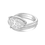Lab-Grown Pear Solitaire Ring with Wavy Band