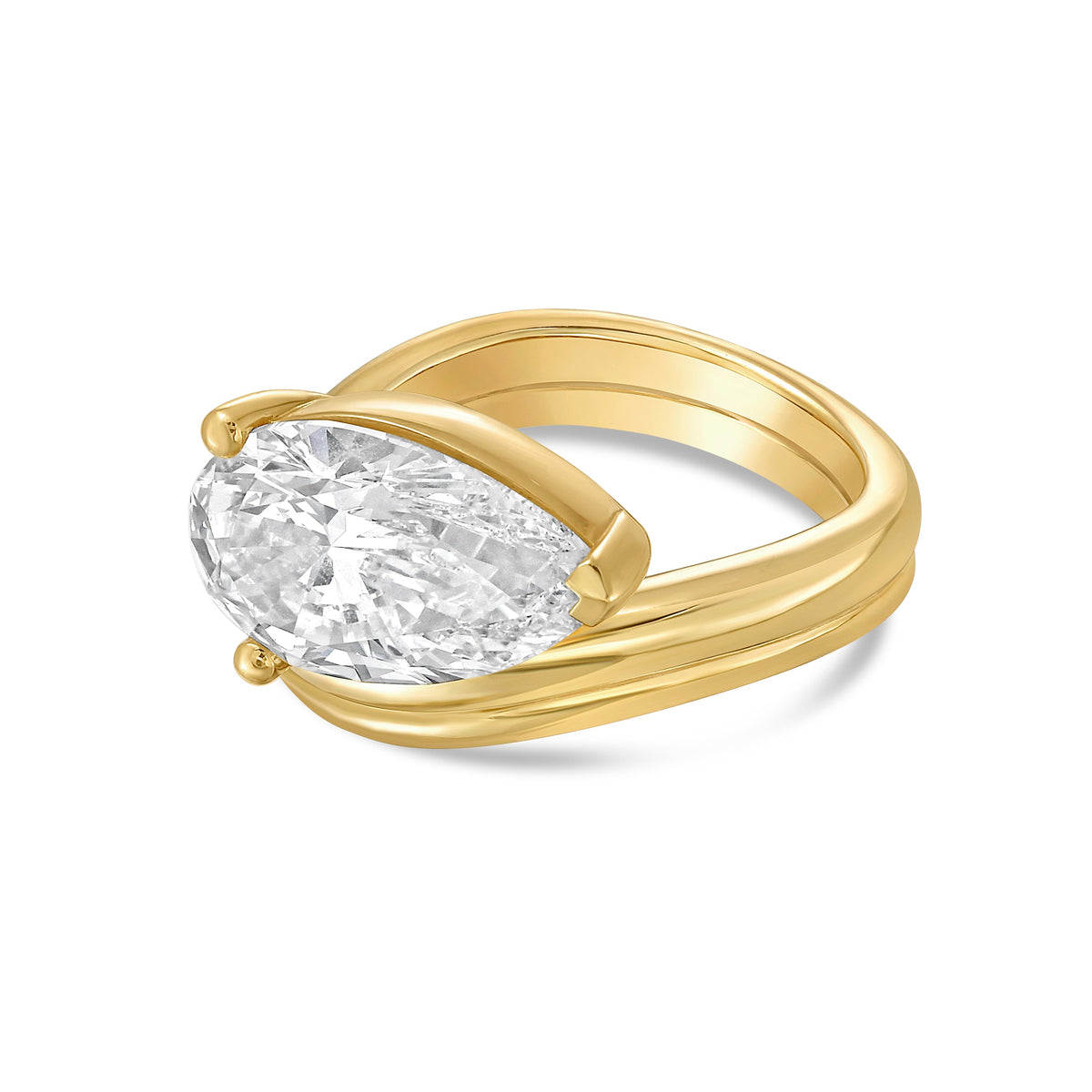 Lab-Grown Pear Solitaire Ring with Wavy Band