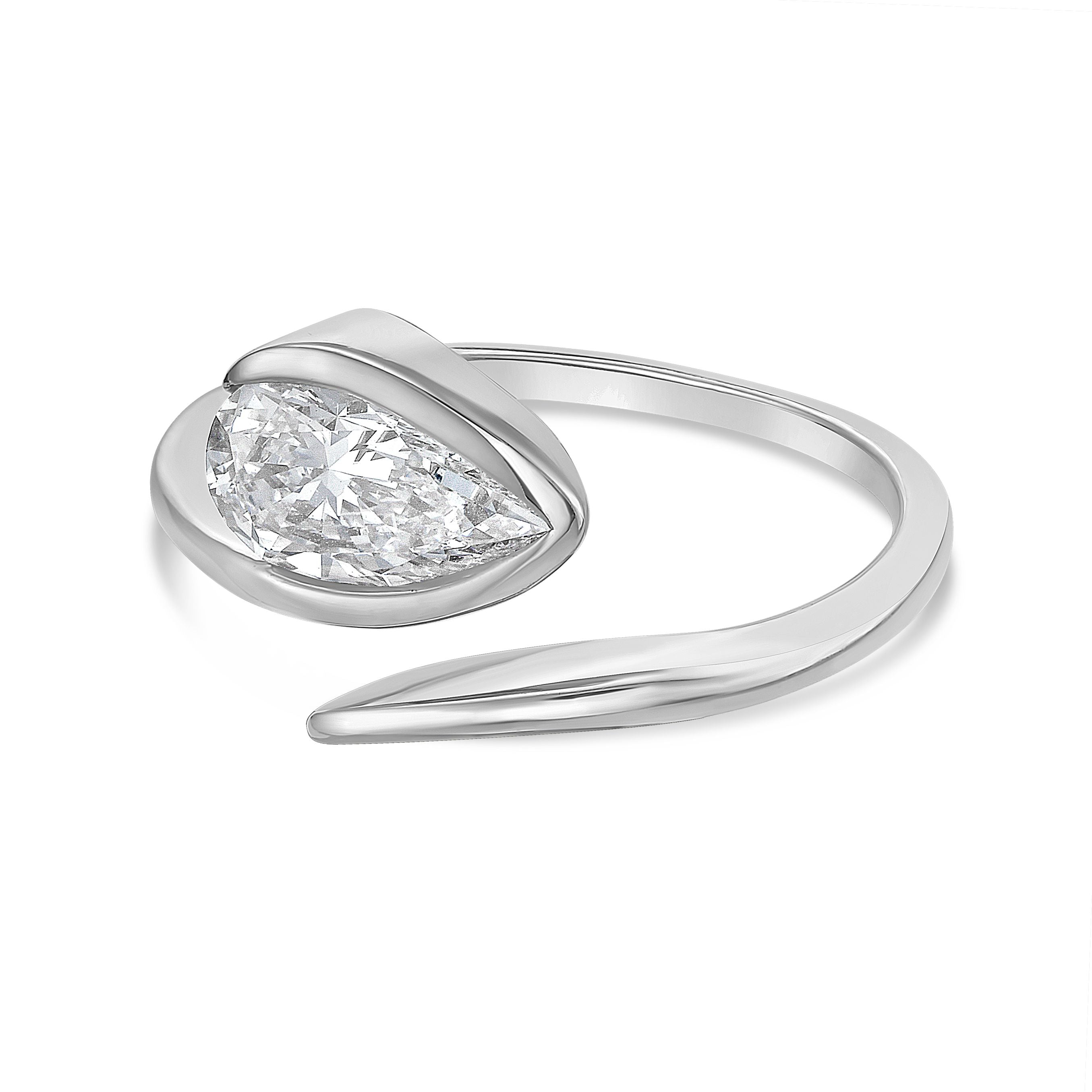 Lab-Grown Pear Bypass And Open Band Ring, 14K Gold