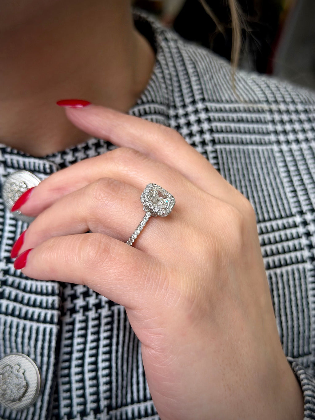 2.01ct Emerald-Cut Diamond Halo Ring, Platinum