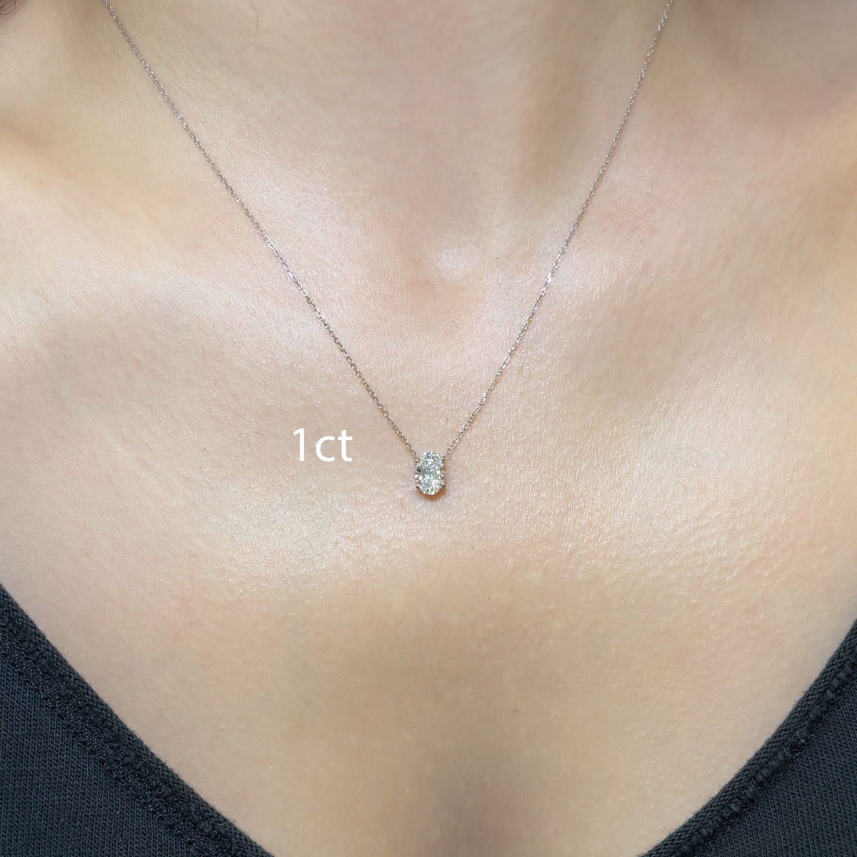Lab-Grown Oval Diamond Solitaire Pendant Necklace, 4-Prong