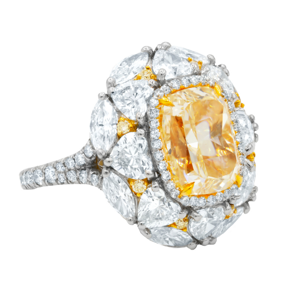 10.10ct Fancy Yellow Cushion & heart shaped Diamond Ring
