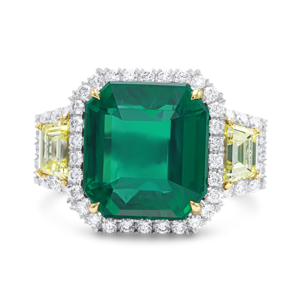 Emerald And Yellow Diamond Halo Ring
