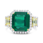 Emerald And Yellow Diamond Halo Ring