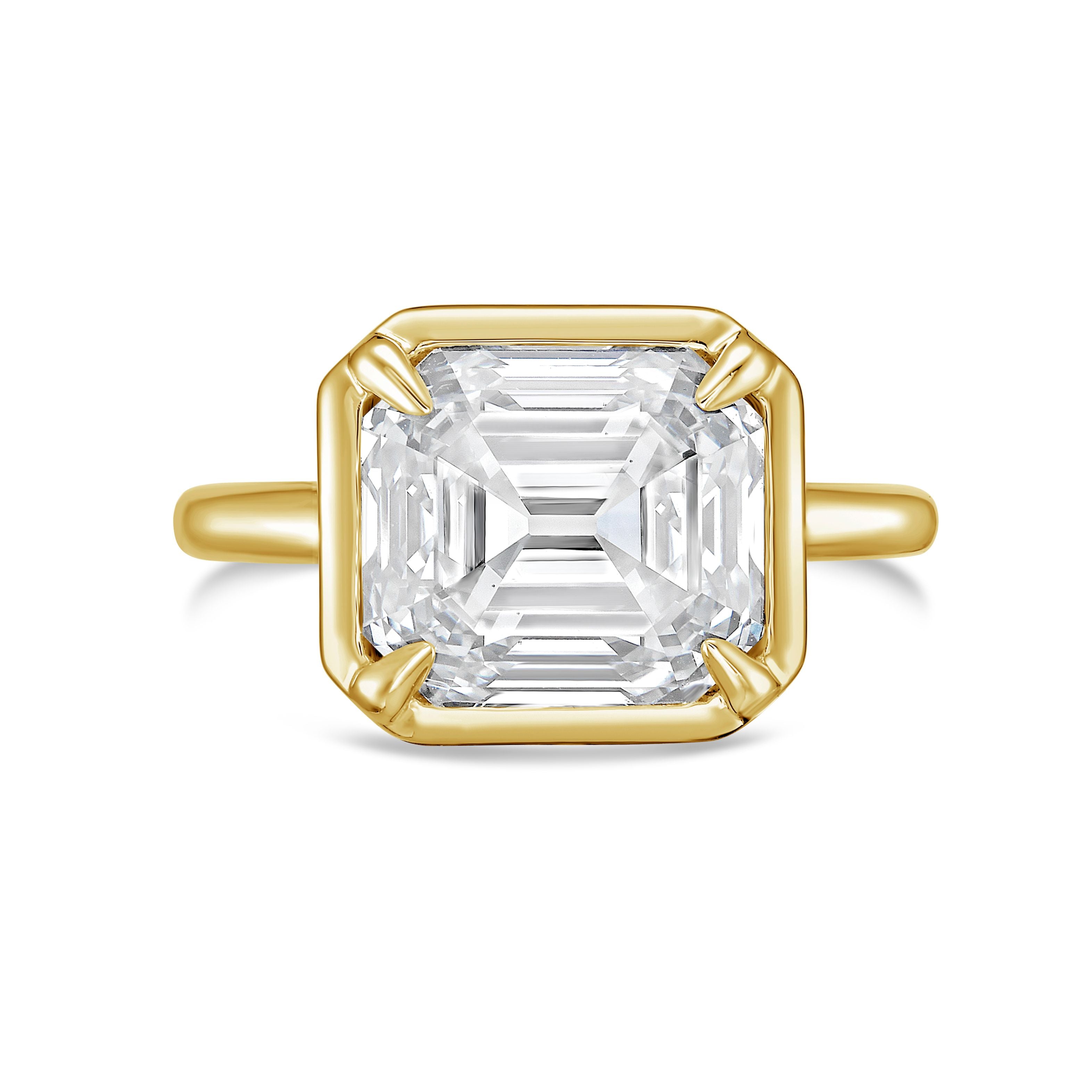 Lab-Grown Asscher Diamond Bezel Ring, 18K Gold