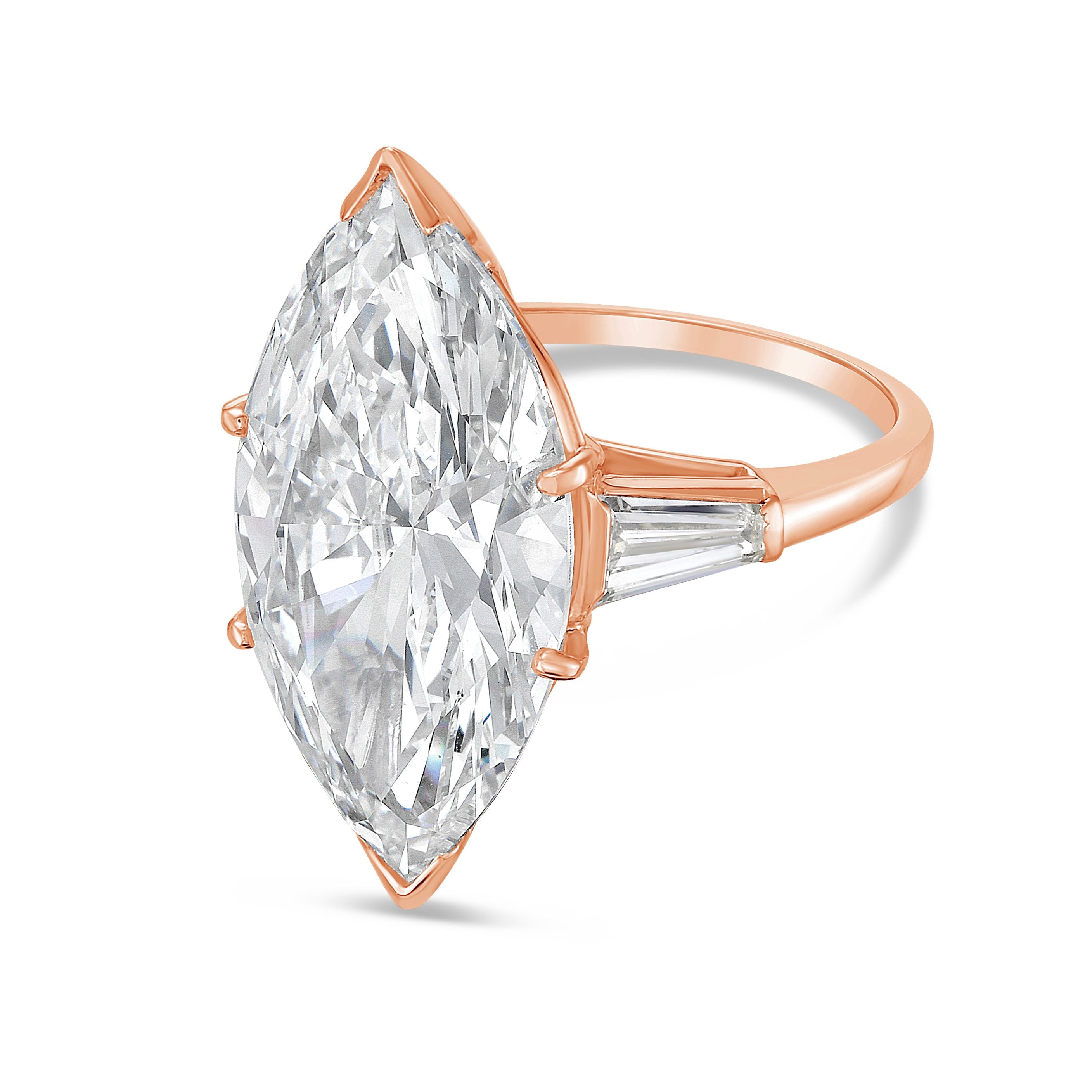 Lab-Grown Marquise Diamond Ring with Baguettes, 18K Gold