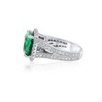 18kt White Gold Cushion Cut Emerald Micropave Halo Diamonds Ring