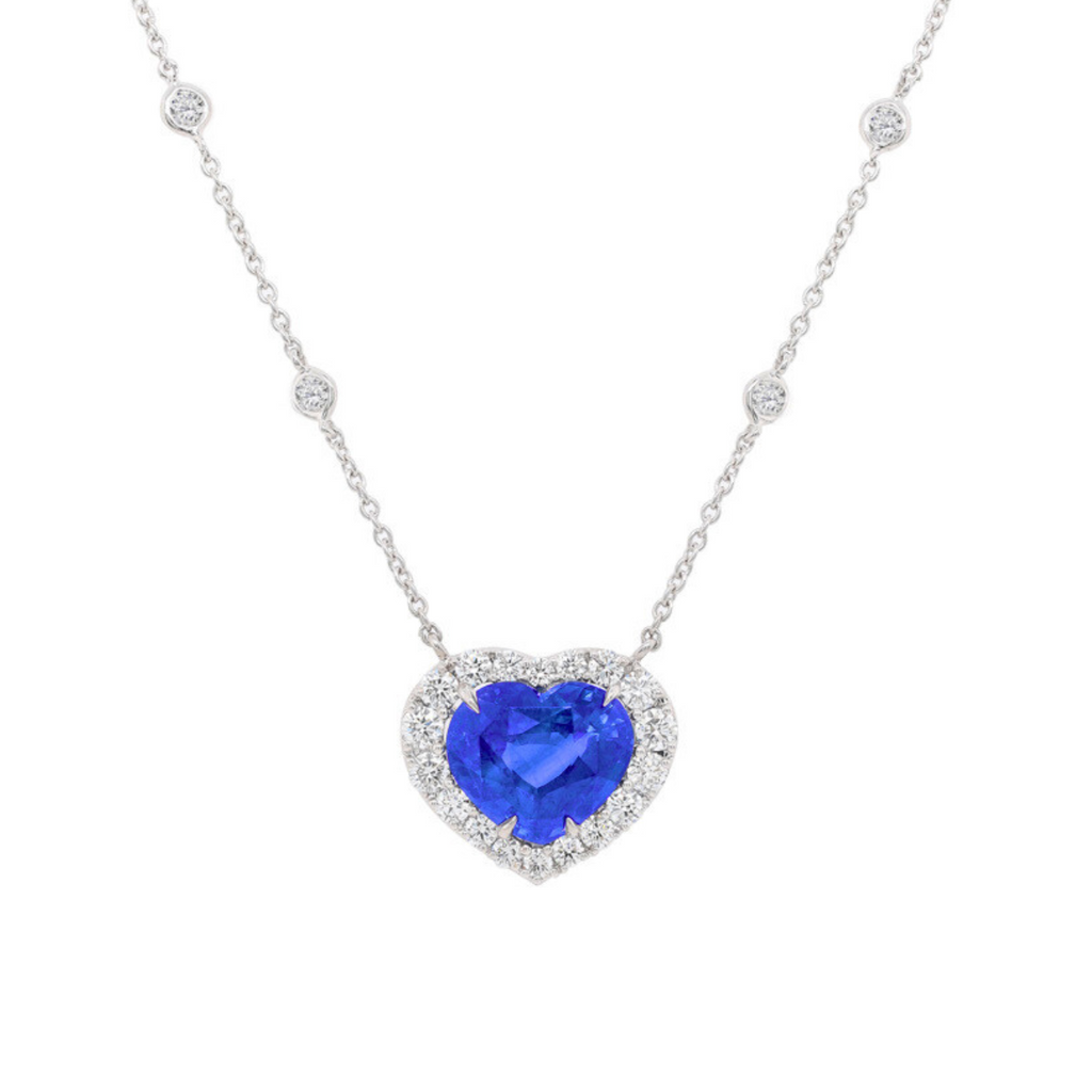 Heart Sapphire And Diamonds By The Yard Chain Necklace
