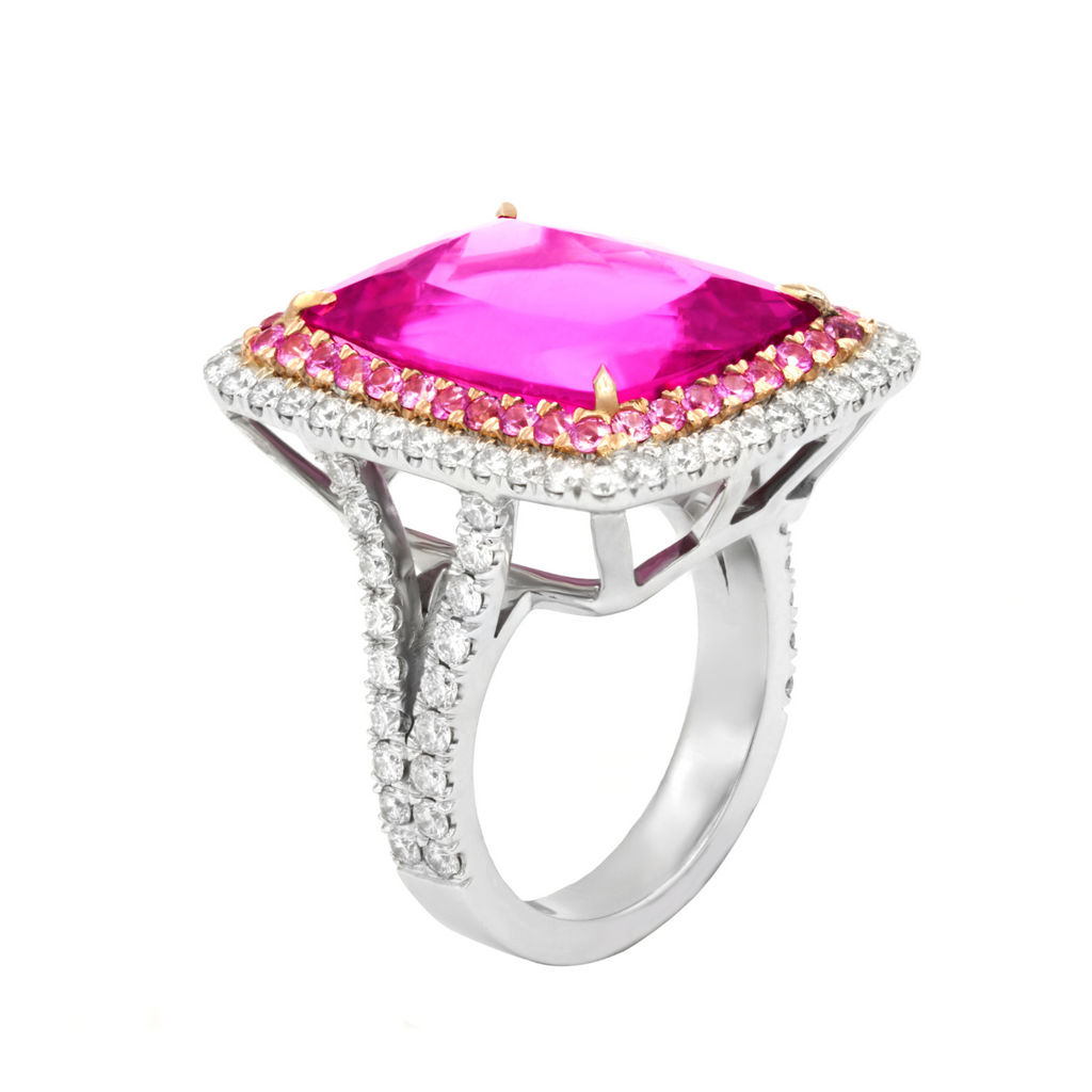 18kt White Gold Tourmaline Diamonds Ring