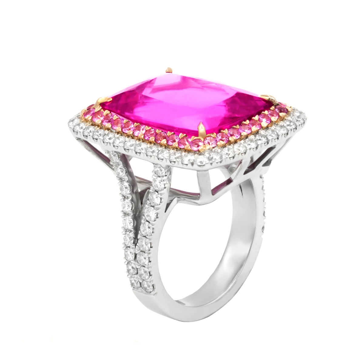 18kt White Gold Tourmaline Diamonds Ring