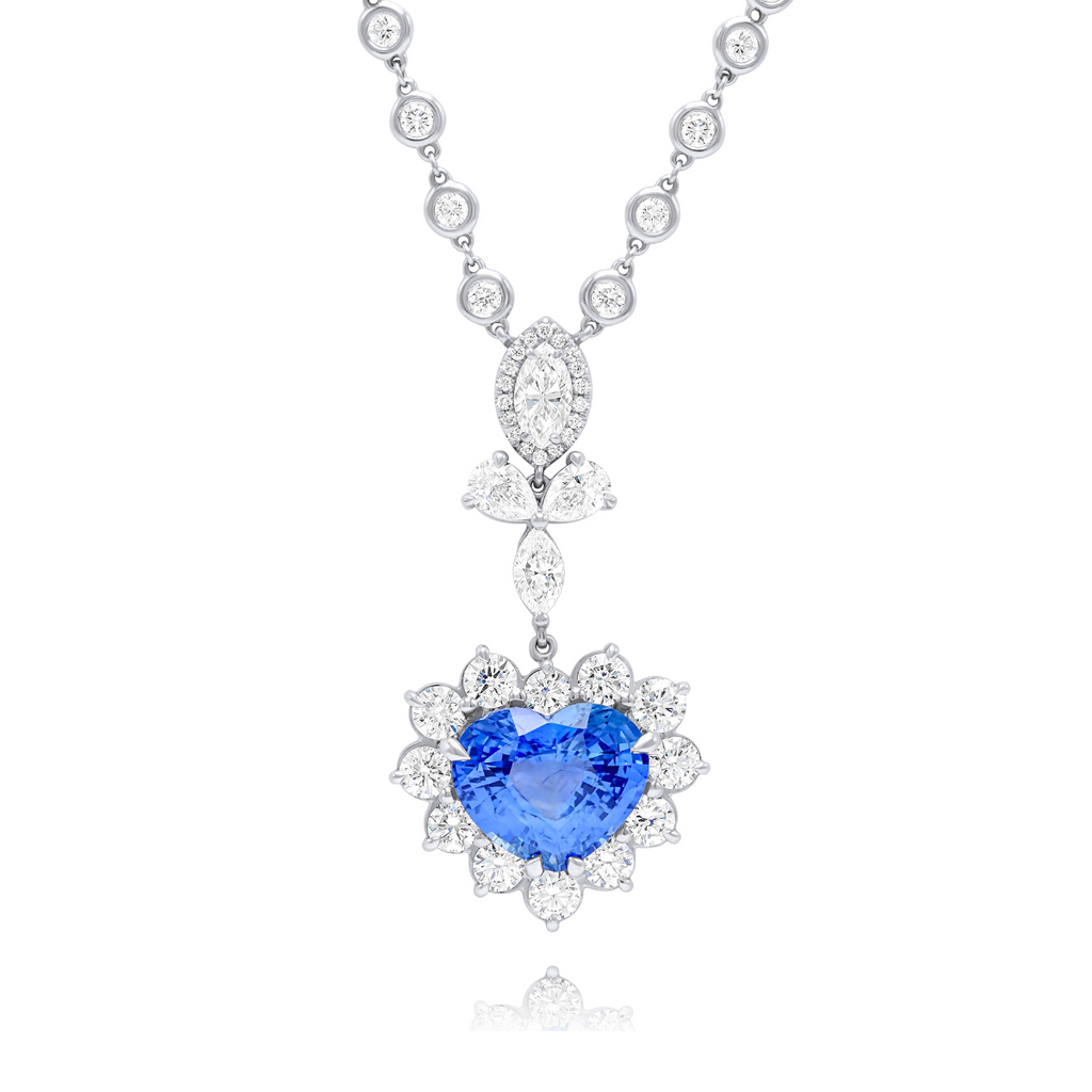 Sapphire Heart and Round Diamond Pendant