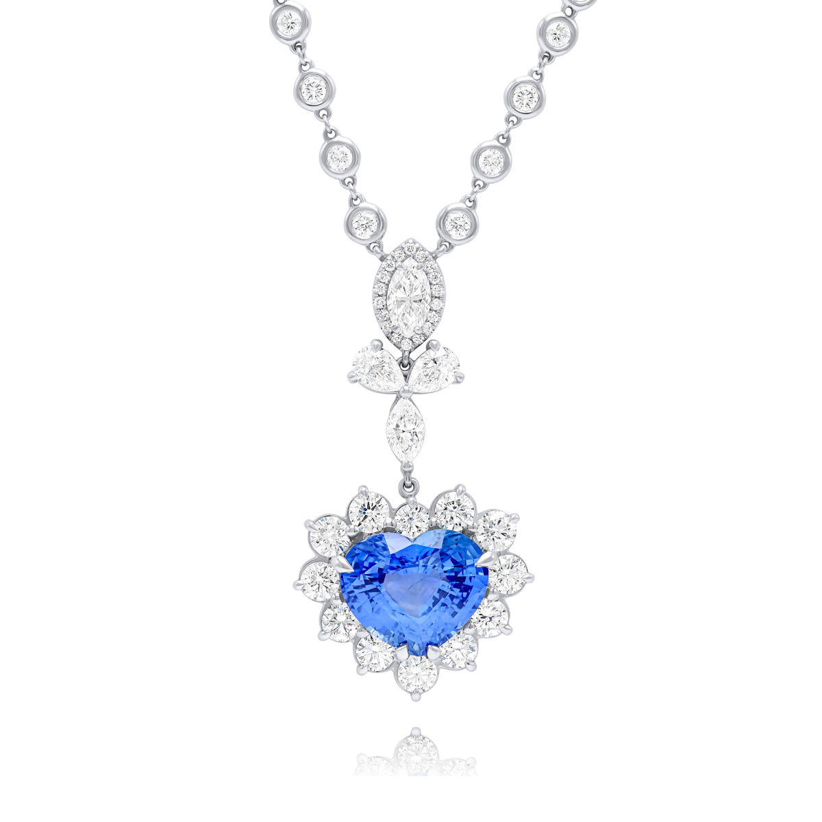 Sapphire Heart and Round Diamond Pendant