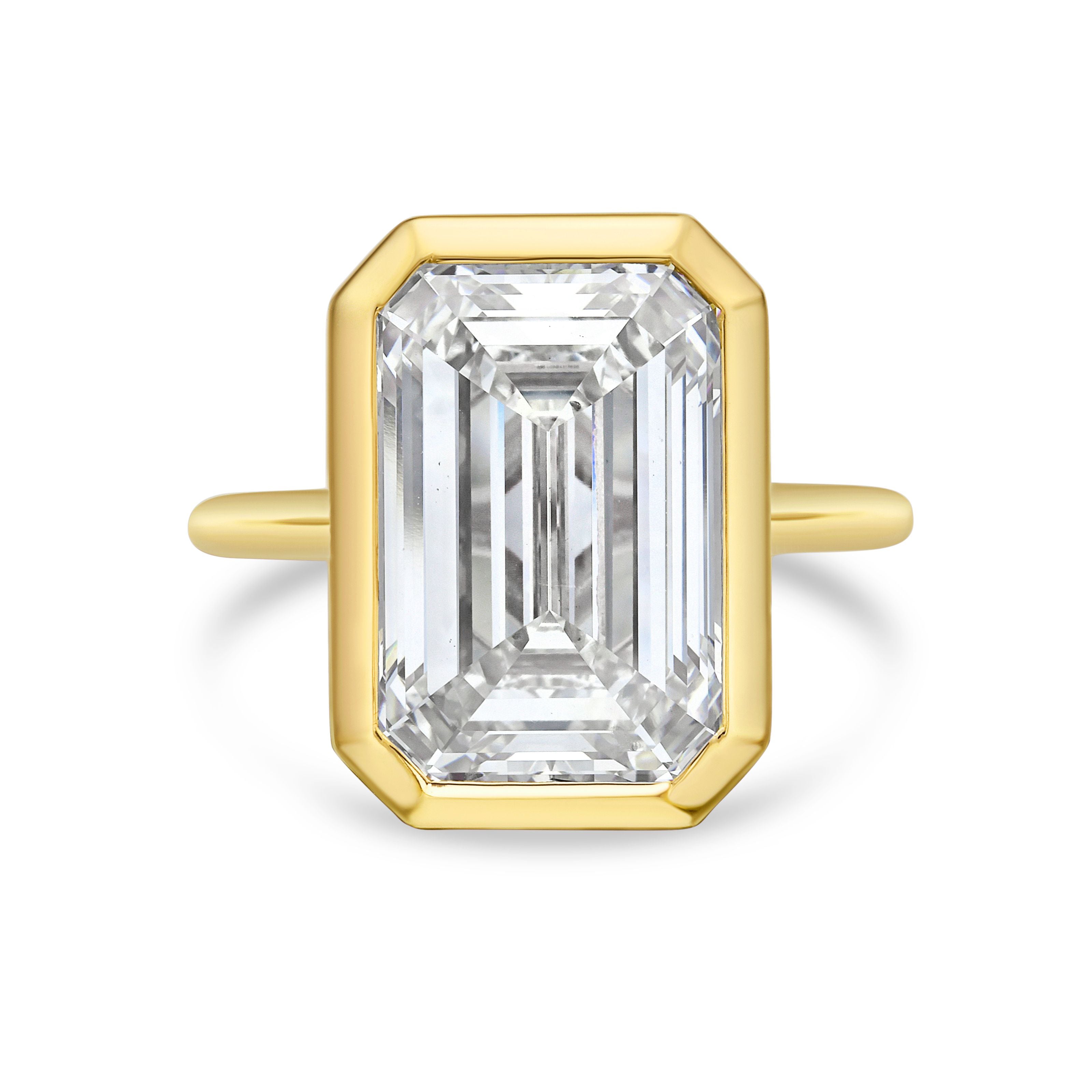 Lab Grown Emerald Cut Diamond Bezel Solitaire Ring