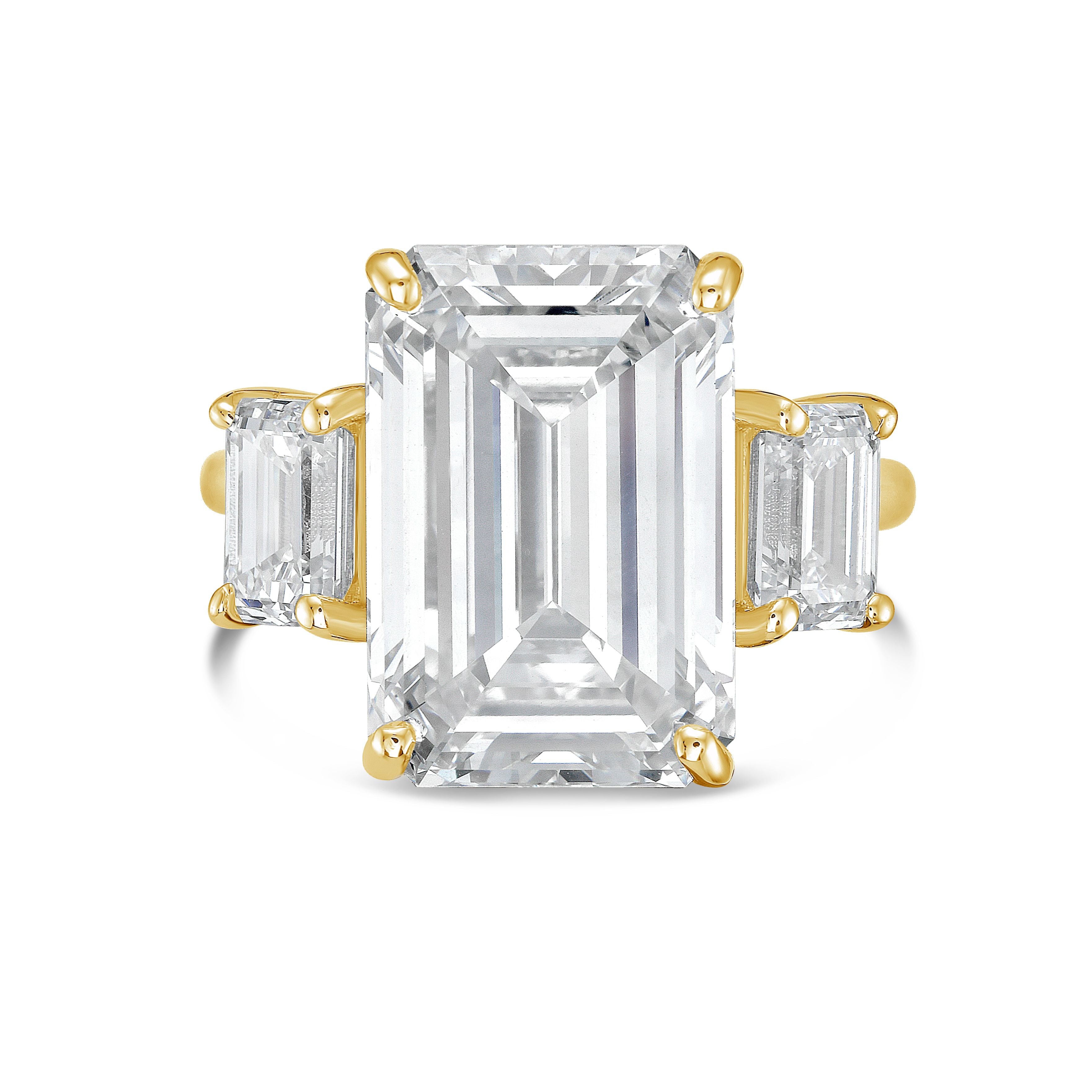 Lab-Grown Emerald-Cut Three-Stone Engagement Ring, 18k Gold