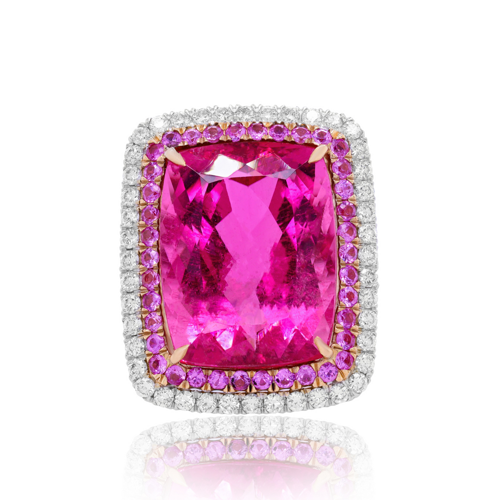18kt White Gold Tourmaline Diamonds Ring