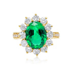 18kt Yellow Gold Emerald Halo Flower Diamond Ring