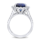 18kt White Gold Blue Sapphire & Cushion Cut Diamonds Ring
