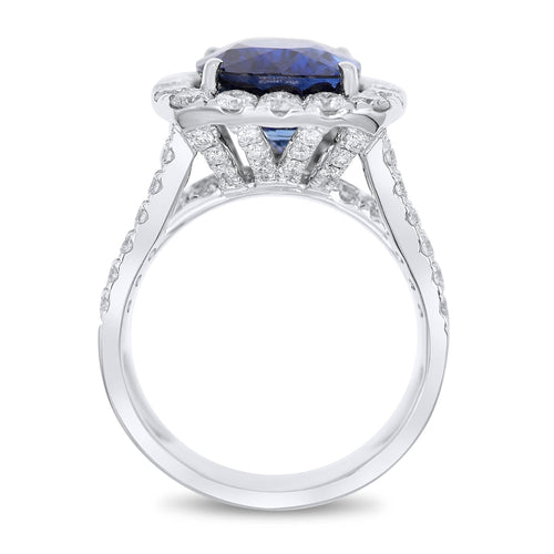18kt White Gold Blue Sapphire & Cushion Cut Diamonds Ring