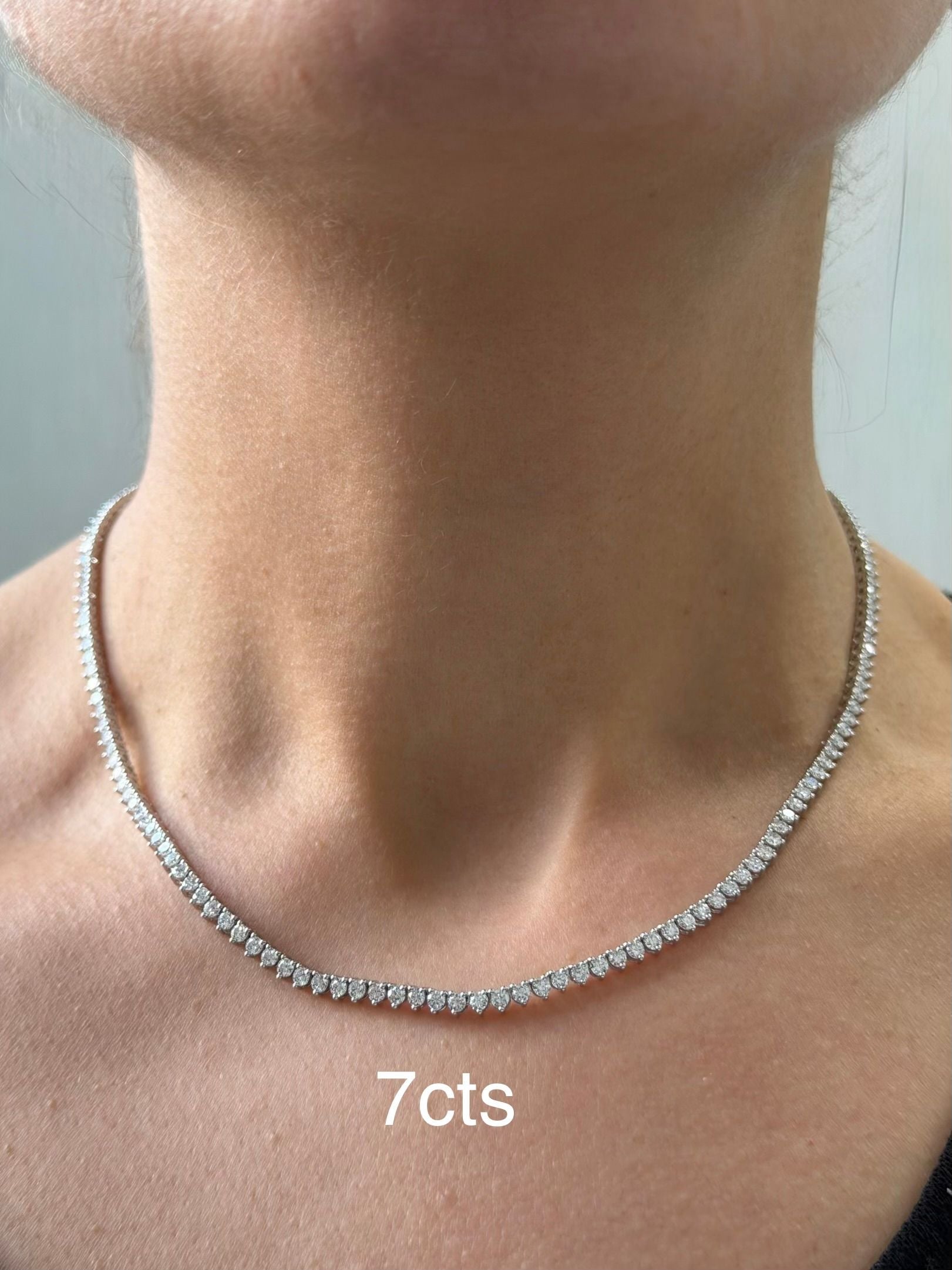 Lab-Grown Round Diamond Tennis Necklace, 3-Prong