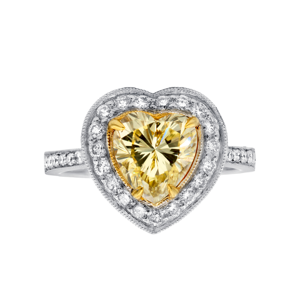 2.00cts Heart Shaped Yellow Diamond Halo Ring