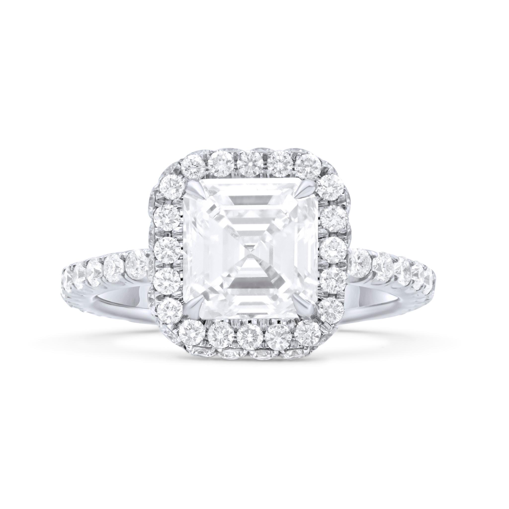 2.01ct Emerald-Cut Diamond Halo Ring, Platinum