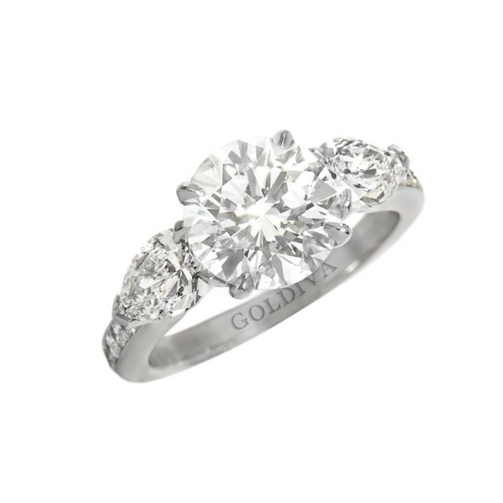 2.44ct Round Diamond Engagement Ring, Pear Sides, Platinum