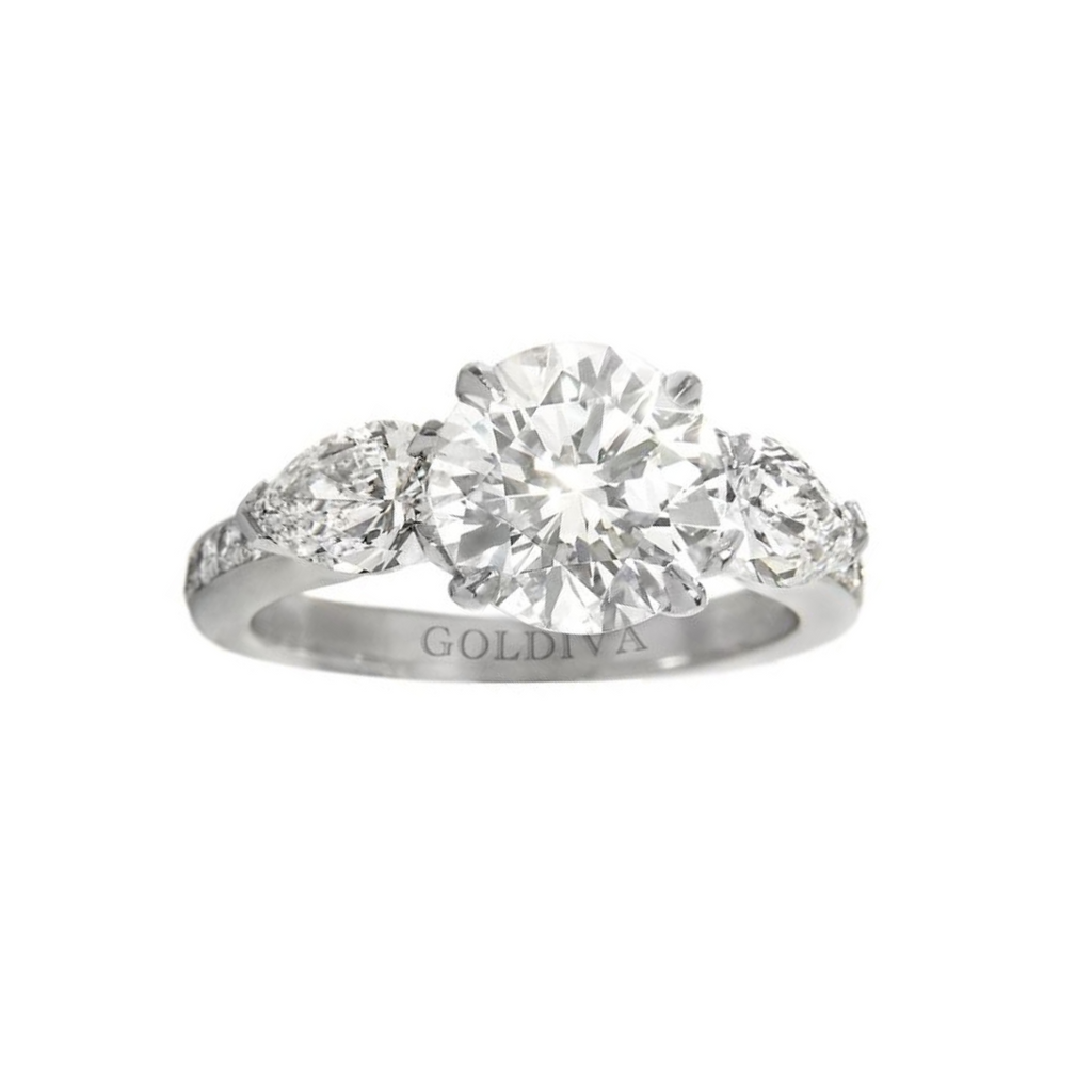 2.44ct Round Diamond Engagement Ring, Pear Sides, Platinum