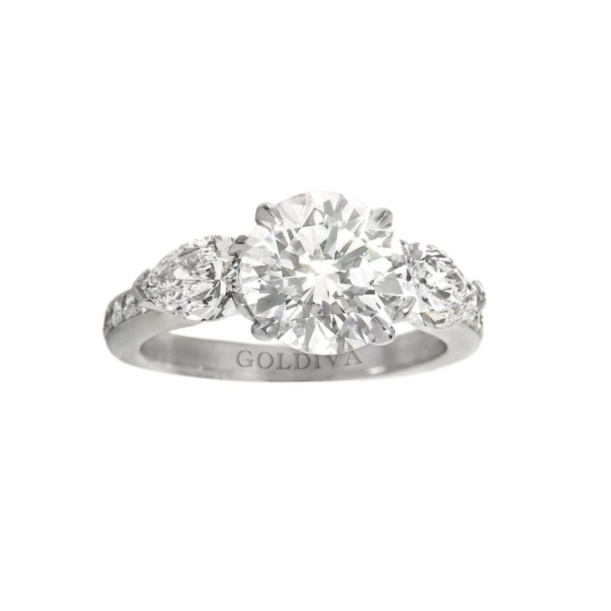 2.44ct Round Diamond Engagement Ring, Pear Sides, Platinum