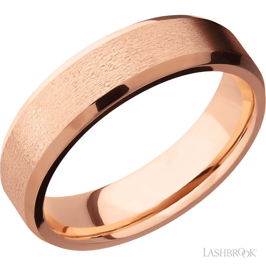 6 mm wide Beveled 14K Rose Gold band.