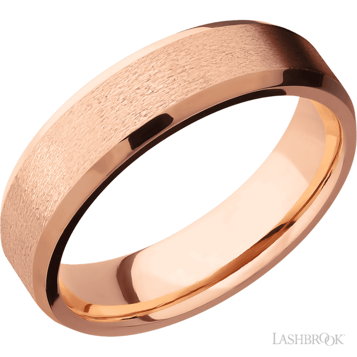 6 mm wide Beveled 14K Rose Gold band.