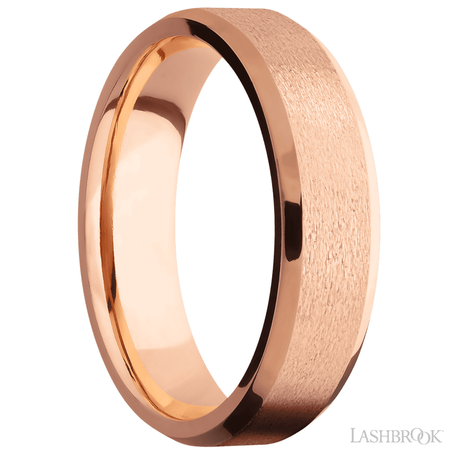 6 mm wide Beveled 14K Rose Gold band.