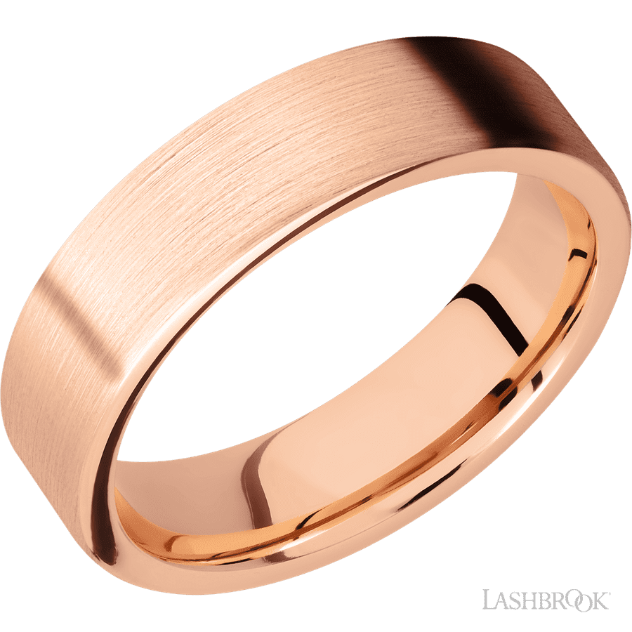 6 mm wide Flat 14K Rose Gold band.