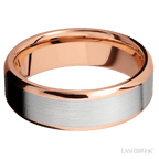 7 mm wide/Beveled/14K Rose Gold band with one 5 mm Centered inlay of 14K White Gold.