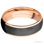 7 mm wide/Domed/14K Rose Gold band with one 5 mm Centered inlay of Zirconium.
