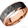 8 mm wide/High Bevel/14K Rose Gold band with one 5 mm Centered inlay of Zirconium.