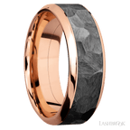 8 mm wide/High Bevel/14K Rose Gold band with one 5 mm Centered inlay of Zirconium.