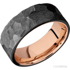 8 mm wide Flat Zirconium band featuring a 14K Rose Gold sleeve.