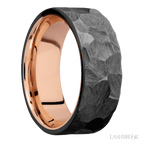 8 mm wide Flat Zirconium band featuring a 14K Rose Gold sleeve.