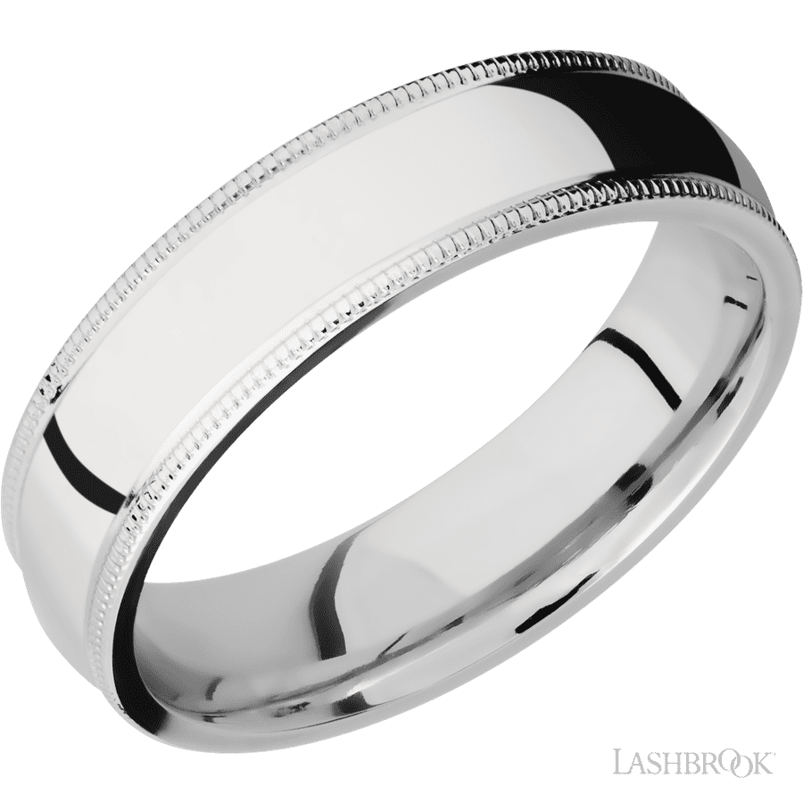 6 mm wide Domed Milgrain Edges 14K White Gold band.